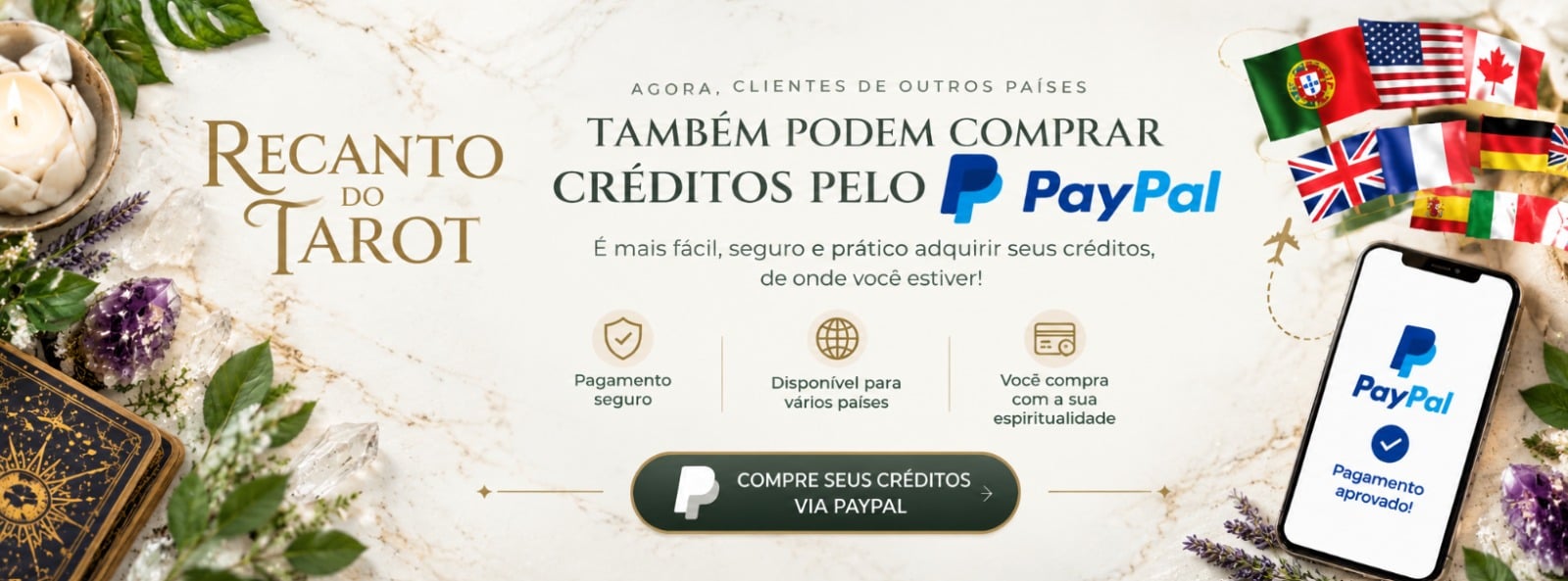 Agora, clientes de outros países também podem comprar créditos pelo PayPal. Pagamento seguro, disponível para vários países. Compre seus créditos via PayPal.